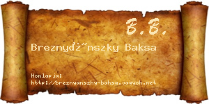 Breznyánszky Baksa névjegykártya